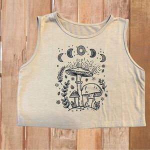 Beige Crop Top with Mushroom Print
